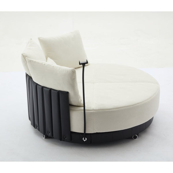 English Elm [new Arrived] Oversized Round Swivel Accent Chair with 360 Rotation Polyester Upholstery Beige W1628P218356