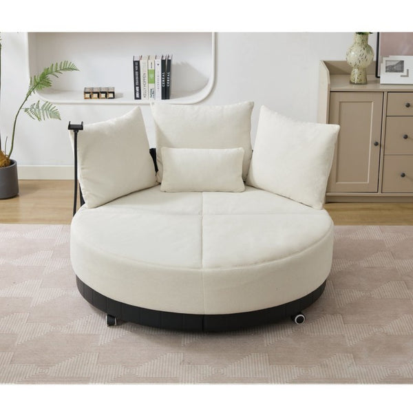 English Elm [new Arrived] Oversized Round Swivel Accent Chair with 360 Rotation Polyester Upholstery Beige W1628P218356