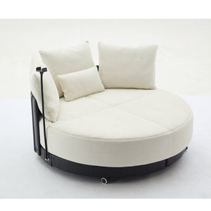 English Elm [new Arrived] Oversized Round Swivel Accent Chair with 360 Rotation Polyester Upholstery Beige W1628P218356