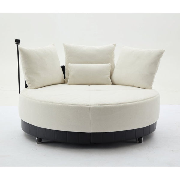 English Elm [new Arrived] Oversized Round Swivel Accent Chair with 360 Rotation Polyester Upholstery Beige W1628P218356