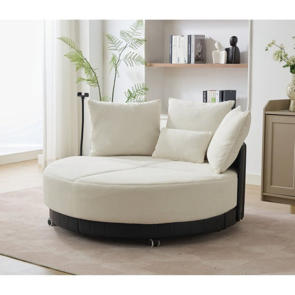 English Elm [new Arrived] Oversized Round Swivel Accent Chair with 360 Rotation Polyester Upholstery Beige W1628P218356