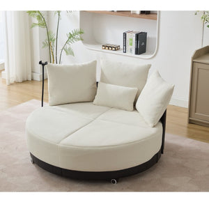 English Elm [new Arrived] Oversized Round Swivel Accent Chair with 360 Rotation Polyester Upholstery Beige W1628P218356