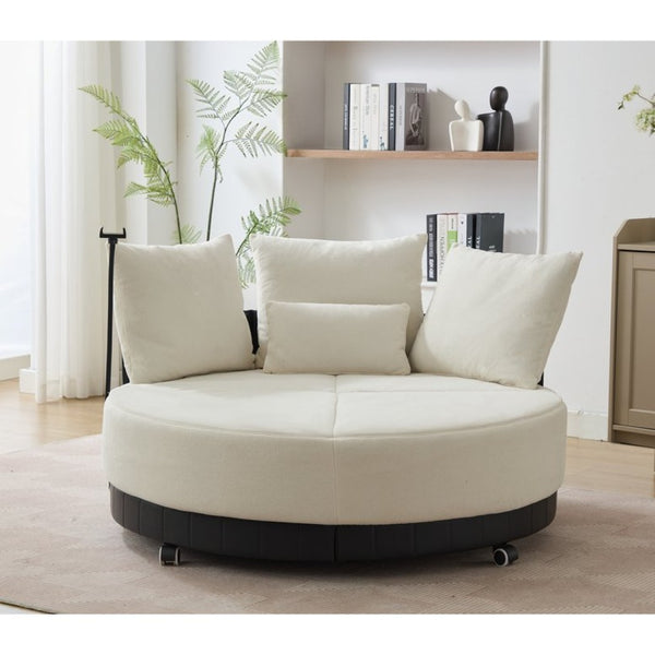English Elm [new Arrived] Oversized Round Swivel Accent Chair with 360 Rotation Polyester Upholstery Beige W1628P218356