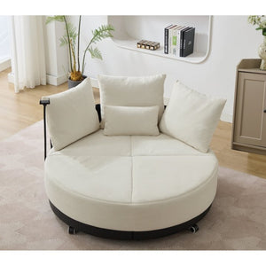 English Elm [new Arrived] Oversized Round Swivel Accent Chair with 360 Rotation Polyester Upholstery Beige W1628P218356