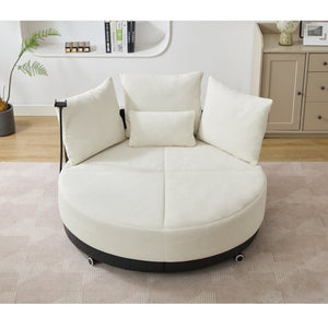 English Elm [new Arrived] Oversized Round Swivel Accent Chair with 360 Rotation Polyester Upholstery Beige W1628P218356