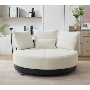 English Elm [new Arrived] Oversized Round Swivel Accent Chair with 360 Rotation Polyester Upholstery Beige W1628P218356