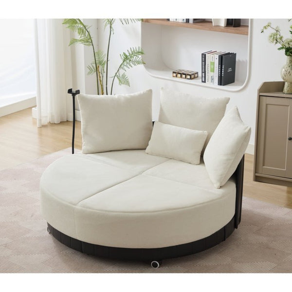 English Elm [new Arrived] Oversized Round Swivel Accent Chair with 360 Rotation Polyester Upholstery Beige W1628P218356