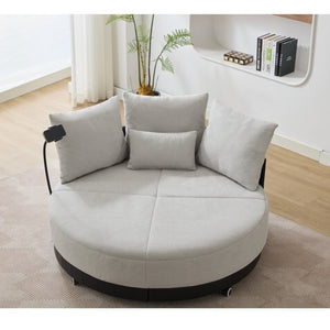 English Elm [new Arrived] Oversized Round Swivel Accent Chair with 360 Rotation Polyester Upholstery W1628P218357