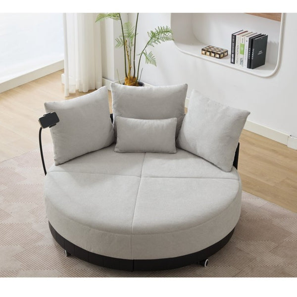 English Elm [new Arrived] Oversized Round Swivel Accent Chair with 360 Rotation Polyester Upholstery W1628P218357