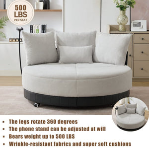 English Elm [new Arrived] Oversized Round Swivel Accent Chair with 360 Rotation Polyester Upholstery W1628P218357