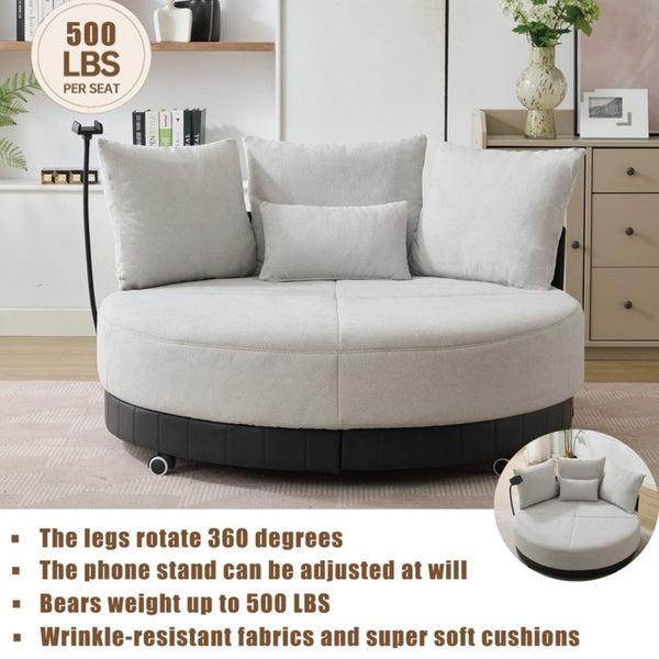 English Elm [new Arrived] Oversized Round Swivel Accent Chair with 360 Rotation Polyester Upholstery W1628P218357
