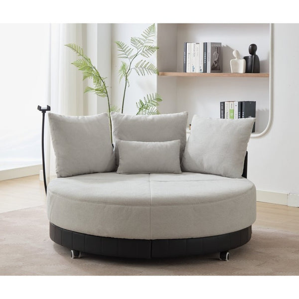 English Elm [new Arrived] Oversized Round Swivel Accent Chair with 360 Rotation Polyester Upholstery W1628P218357