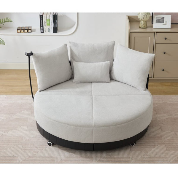 English Elm [new Arrived] Oversized Round Swivel Accent Chair with 360 Rotation Polyester Upholstery W1628P218357