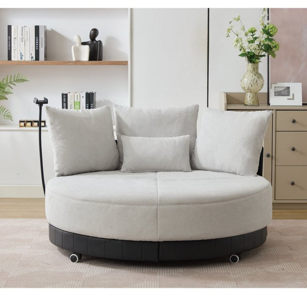 English Elm [new Arrived] Oversized Round Swivel Accent Chair with 360 Rotation Polyester Upholstery W1628P218357