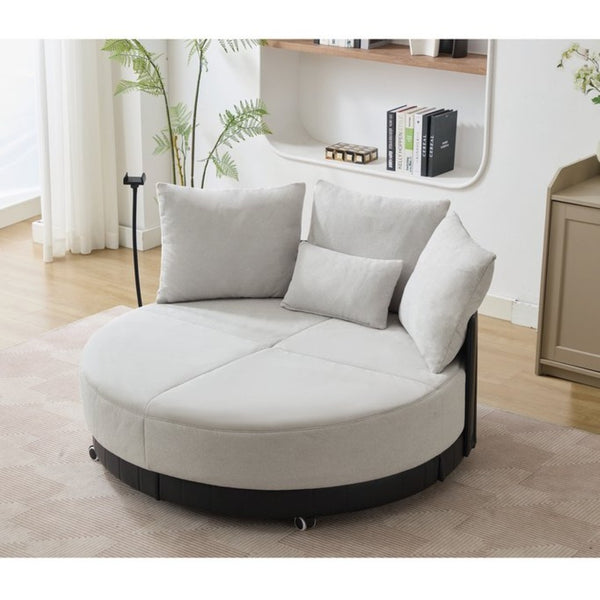 English Elm [new Arrived] Oversized Round Swivel Accent Chair with 360 Rotation Polyester Upholstery W1628P218357