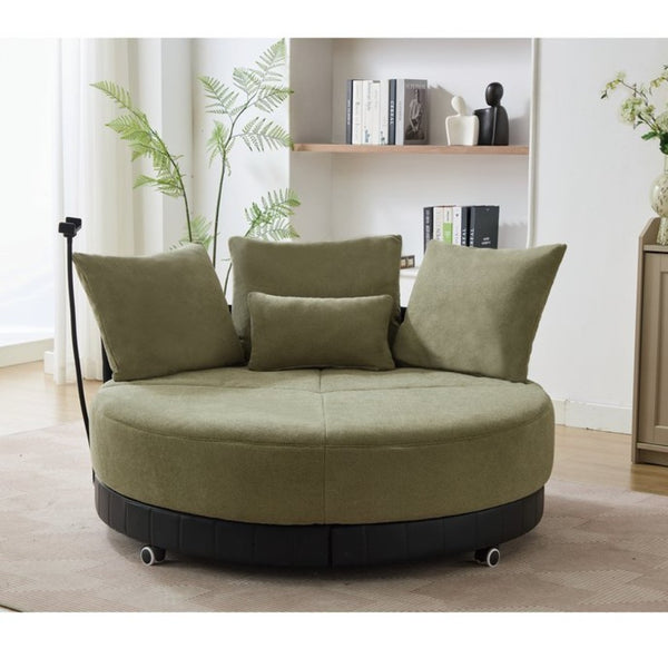 English Elm [new Arrived] Oversized Round Swivel Accent Chair with 360 Rotation Polyester Upholstery Green W1628P218358