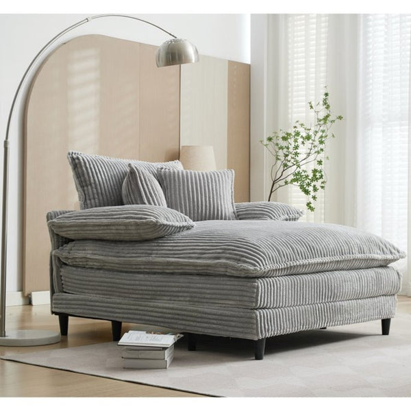 English Elm [new Arrived] Corduroy Oversized Chaise Lounge with Reclining Backrest and Deep Plush Seat Gray W1628P252006