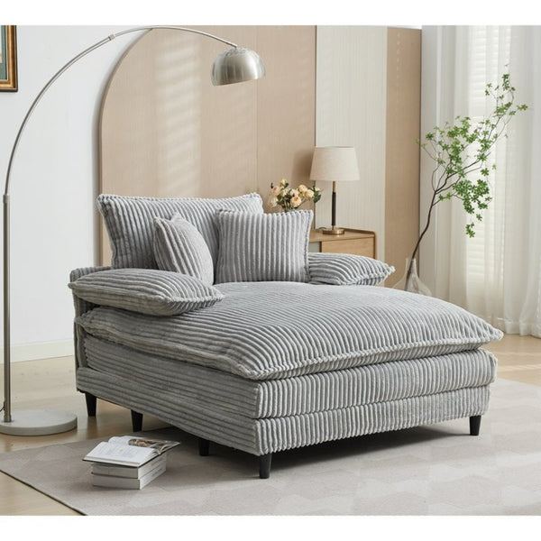 English Elm [new Arrived] Corduroy Oversized Chaise Lounge with Reclining Backrest and Deep Plush Seat Gray W1628P252006
