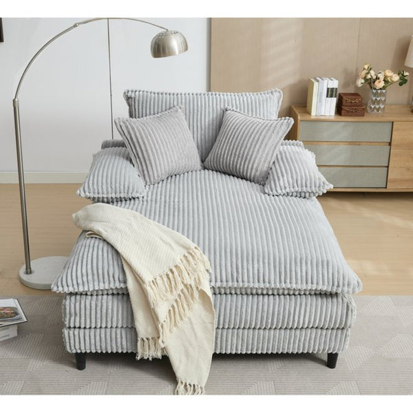 English Elm [new Arrived] Corduroy Oversized Chaise Lounge with Reclining Backrest and Deep Plush Seat Gray W1628P252006