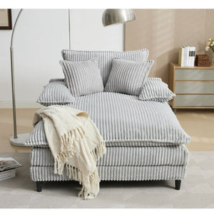 English Elm [new Arrived] Corduroy Oversized Chaise Lounge with Reclining Backrest and Deep Plush Seat Gray W1628P252006