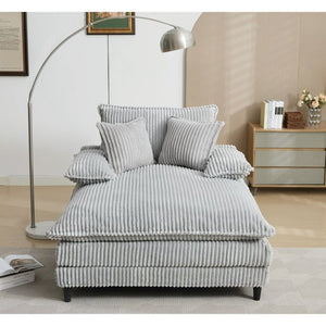 English Elm [new Arrived] Corduroy Oversized Chaise Lounge with Reclining Backrest and Deep Plush Seat Gray W1628P252006