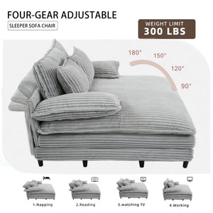 English Elm [new Arrived] Corduroy Oversized Chaise Lounge with Reclining Backrest and Deep Plush Seat Gray W1628P252006