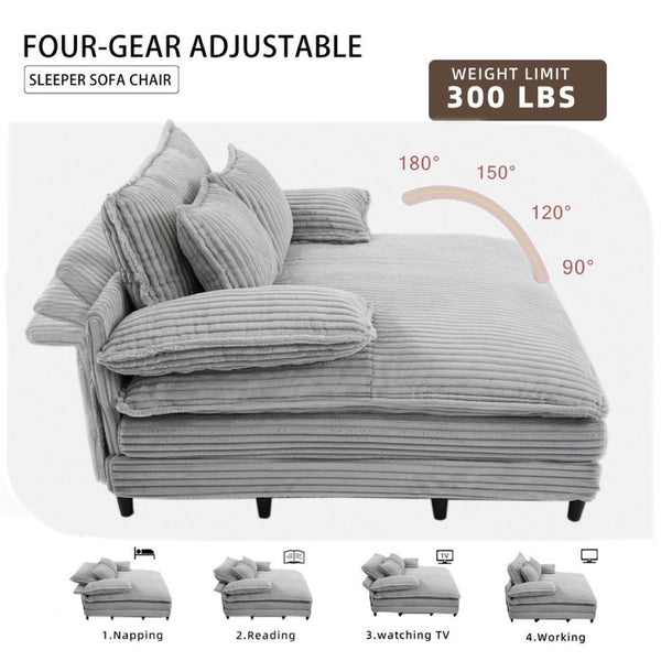 English Elm [new Arrived] Corduroy Oversized Chaise Lounge with Reclining Backrest and Deep Plush Seat Gray W1628P252006