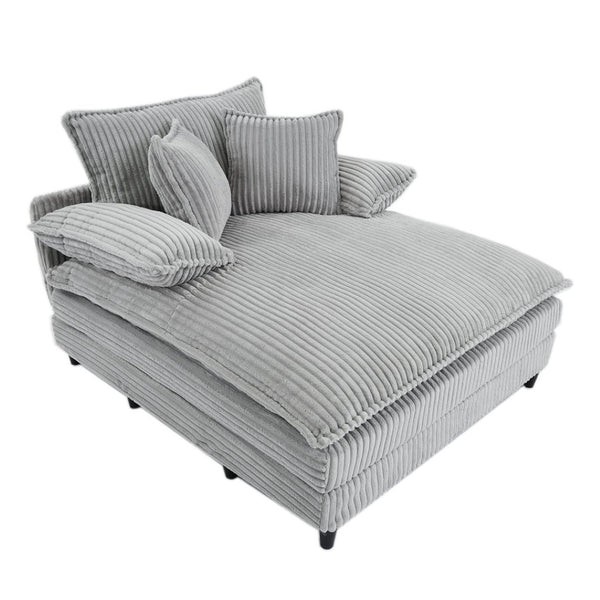 English Elm [new Arrived] Corduroy Oversized Chaise Lounge with Reclining Backrest and Deep Plush Seat Gray W1628P252006