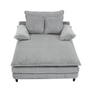 English Elm [new Arrived] Corduroy Oversized Chaise Lounge with Reclining Backrest and Deep Plush Seat Gray W1628P252006