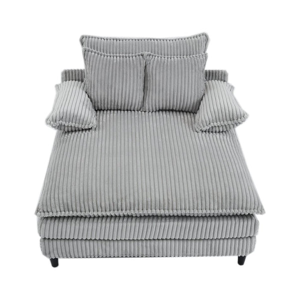 English Elm [new Arrived] Corduroy Oversized Chaise Lounge with Reclining Backrest and Deep Plush Seat Gray W1628P252006