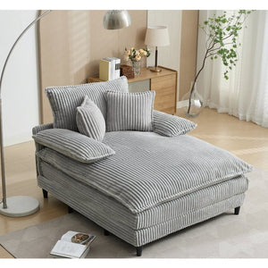 English Elm [new Arrived] Corduroy Oversized Chaise Lounge with Reclining Backrest and Deep Plush Seat Gray W1628P252006