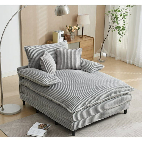 English Elm [new Arrived] Corduroy Oversized Chaise Lounge with Reclining Backrest and Deep Plush Seat Gray W1628P252006