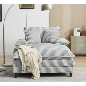 English Elm [new Arrived] Corduroy Oversized Chaise Lounge with Reclining Backrest and Deep Plush Seat Gray W1628P252006