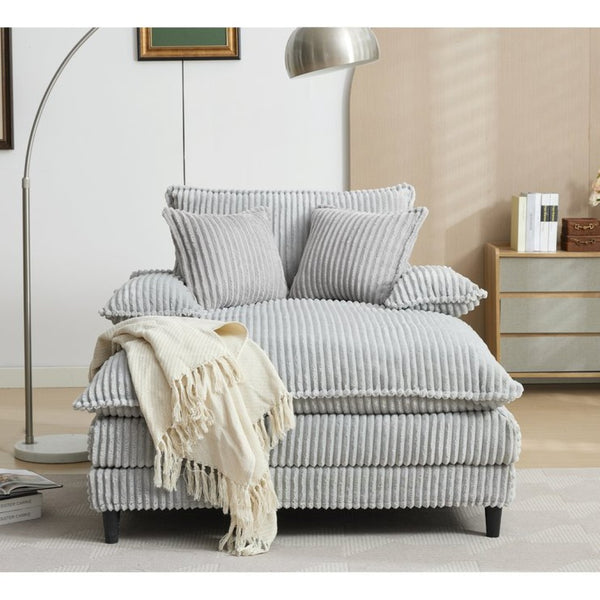 English Elm [new Arrived] Corduroy Oversized Chaise Lounge with Reclining Backrest and Deep Plush Seat Gray W1628P252006