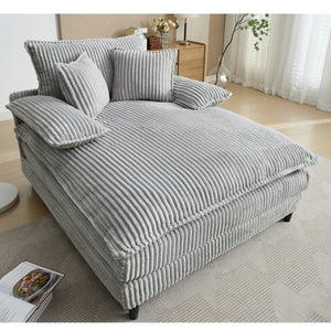 English Elm [new Arrived] Corduroy Oversized Chaise Lounge with Reclining Backrest and Deep Plush Seat Gray W1628P252006