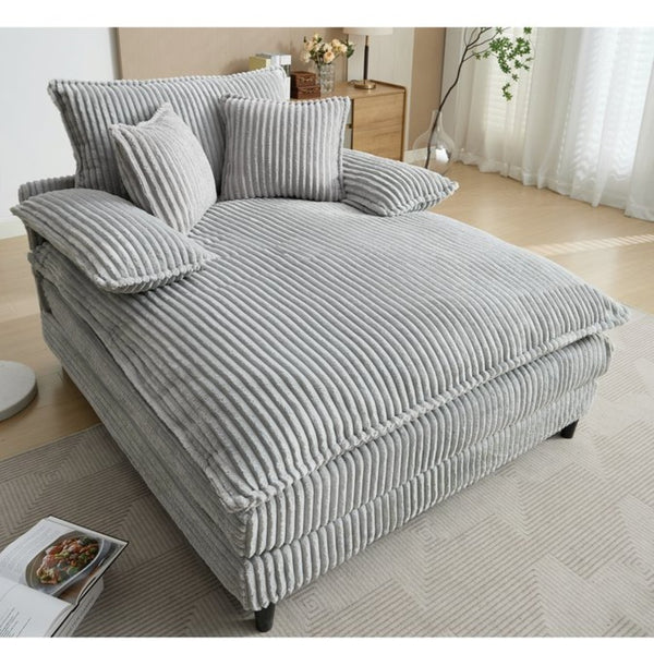 English Elm [new Arrived] Corduroy Oversized Chaise Lounge with Reclining Backrest and Deep Plush Seat Gray W1628P252006
