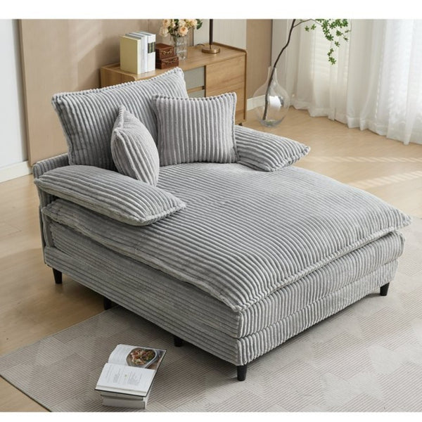 English Elm [new Arrived] Corduroy Oversized Chaise Lounge with Reclining Backrest and Deep Plush Seat Gray W1628P252006