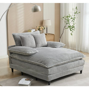 English Elm [new Arrived] Corduroy Oversized Chaise Lounge with Reclining Backrest and Deep Plush Seat Gray W1628P252006