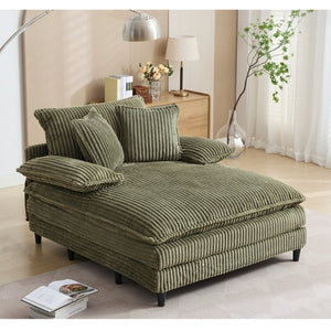 English Elm [new Arrived] Corduroy Oversized Chaise Lounge with Reclining Backrest and Deep Plush Seat Green W1628P252009