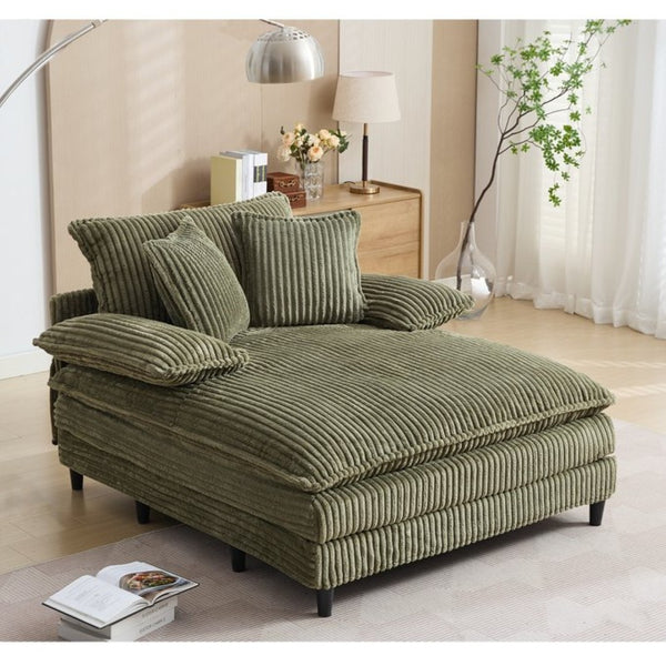 English Elm [new Arrived] Corduroy Oversized Chaise Lounge with Reclining Backrest and Deep Plush Seat Green W1628P252009