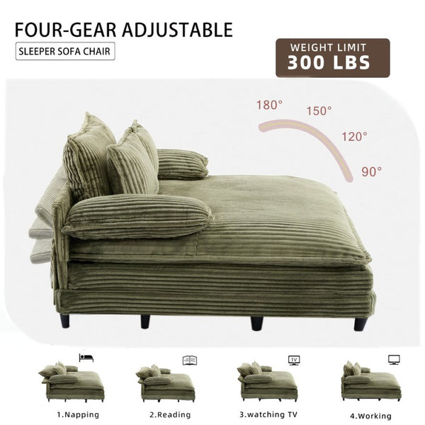 English Elm [new Arrived] Corduroy Oversized Chaise Lounge with Reclining Backrest and Deep Plush Seat Green W1628P252009