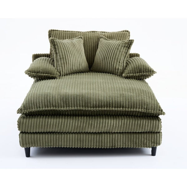 English Elm [new Arrived] Corduroy Oversized Chaise Lounge with Reclining Backrest and Deep Plush Seat Green W1628P252009