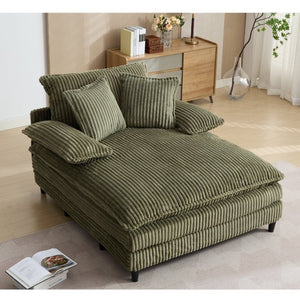 English Elm [new Arrived] Corduroy Oversized Chaise Lounge with Reclining Backrest and Deep Plush Seat Green W1628P252009