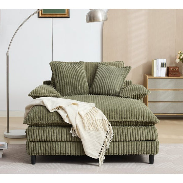 English Elm [new Arrived] Corduroy Oversized Chaise Lounge with Reclining Backrest and Deep Plush Seat Green W1628P252009