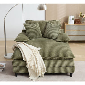 English Elm [new Arrived] Corduroy Oversized Chaise Lounge with Reclining Backrest and Deep Plush Seat Green W1628P252009