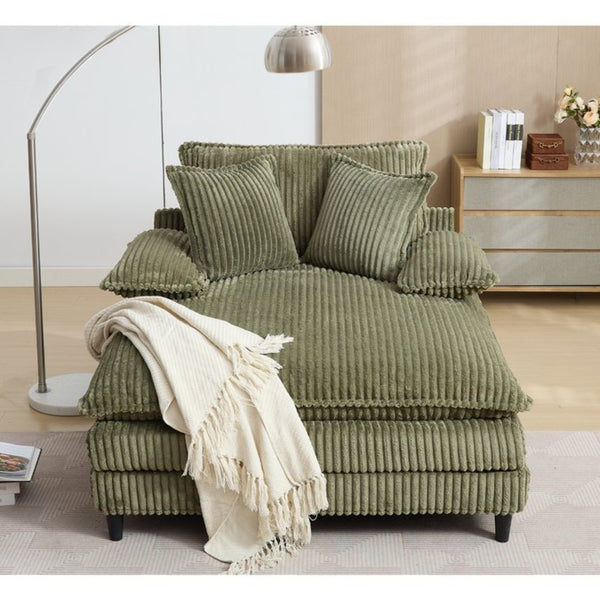 English Elm [new Arrived] Corduroy Oversized Chaise Lounge with Reclining Backrest and Deep Plush Seat Green W1628P252009