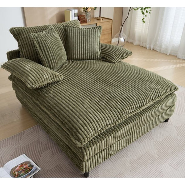 English Elm [new Arrived] Corduroy Oversized Chaise Lounge with Reclining Backrest and Deep Plush Seat Green W1628P252009