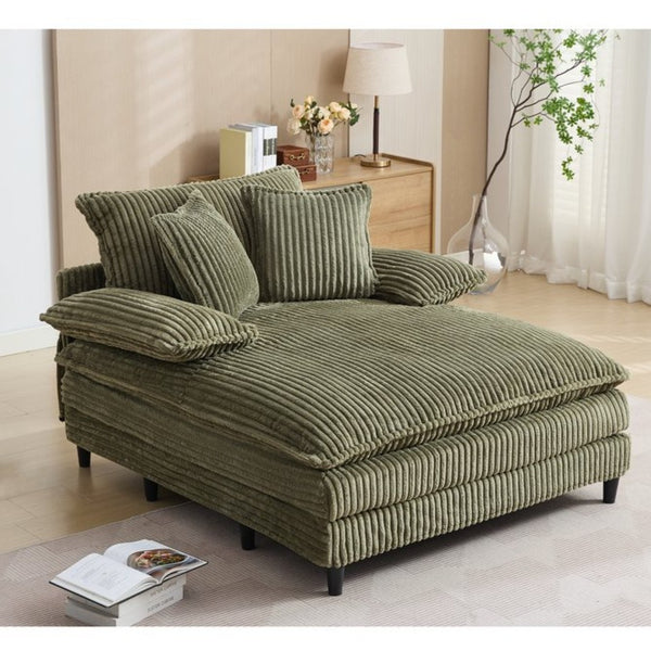 English Elm [new Arrived] Corduroy Oversized Chaise Lounge with Reclining Backrest and Deep Plush Seat Green W1628P252009