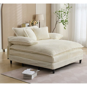 English Elm [new Arrived] Corduroy Oversized Chaise Lounge with Reclining Backrest and Deep Plush Seat Beige W1628P252010