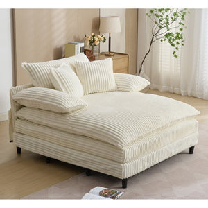 English Elm [new Arrived] Corduroy Oversized Chaise Lounge with Reclining Backrest and Deep Plush Seat Beige W1628P252010